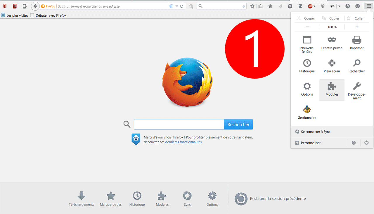 Accéder au catalogue des modules complémentaires avec Firefox