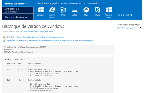 configurations requises pour Windows 1x, 2x et 3x sur le site de Microsoft.